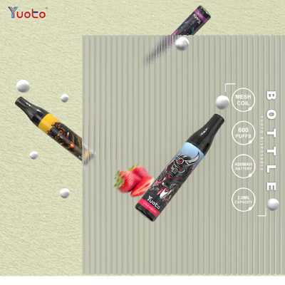 600 zaciągnięć Butelka Vape 2% Nic 2 ml 400 mAh Cewka z siatki Vape Jednorazowy papieros o smaku owocowym
