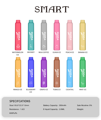 YUOTO Smart 600 Puffs Vape 2ML E Pojemność soku z 12 smakami