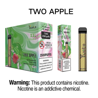 Yuoto Longest Lasting Jednorazowe E Cig XXL 2500 Zaciągnięć Podwójne Jabłko 50mg 7ml Soku