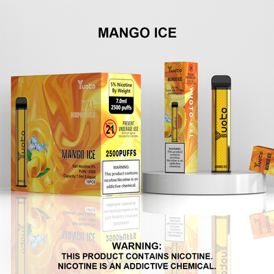 Yuoto xxl 2500 zaciągnięć Jednorazowy Vape Pod Mango o smaku lodu 7 ml Ejuice 1200 mAh Bateria z fabryki w Chinach