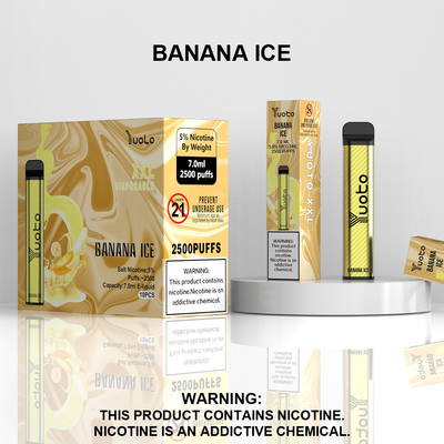 Yuoto XXL 2500 zaciągnięć Jednorazowa bateria 1200 mAh 7,0 ml Ejuice Banana o smaku lodu dla Indii