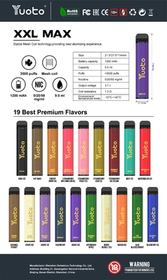 Smak jabłkowy Yuoto xxl Max 3500 zaciągnięć Jednorazowy e-papieros Vape Cewki z siatki Skórzana powierzchnia 9ml