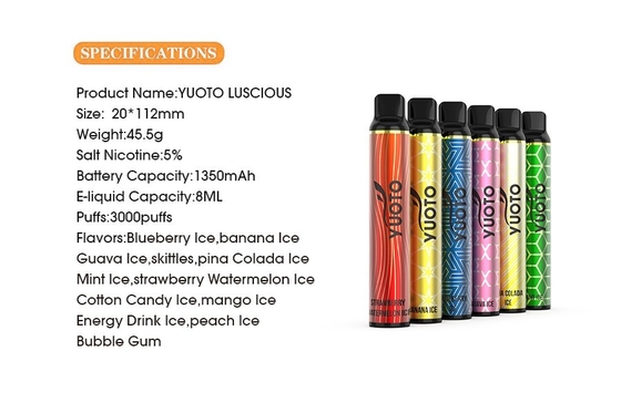 Dystrybutor nikotyny Yuoto Luscious 3000 Puff, 8,0 ml E Juice Jednorazowy Vape Pen