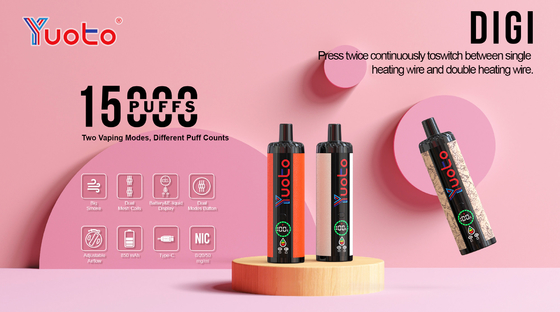 Doładowany Yuoto DIGI 15000 Puffs Double Mesh Coil Vape 22 smaki Poziom paliwa baterii Ul
