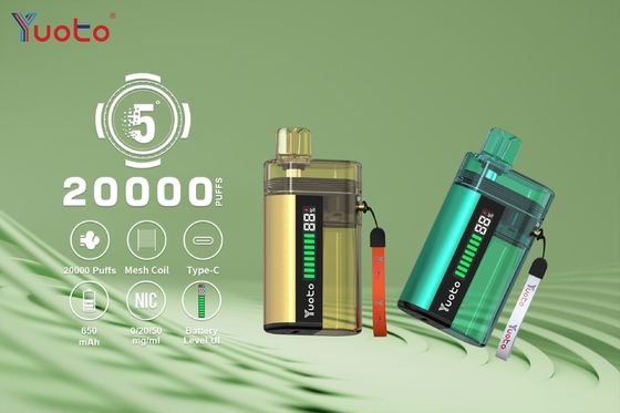 Yuoto 20K oddycha jednorazowym vapem z lepszym wyświetlaczem poziomu