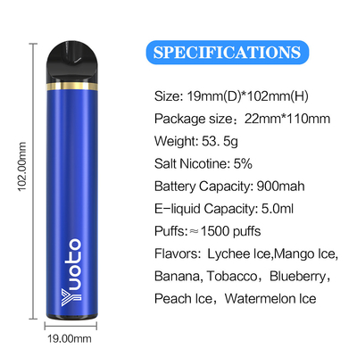 23 Smaki 1500 Puffs Jednorazowy Vape 5ml E Juice Pojemność Certyfikat CE CF