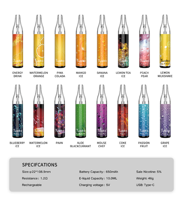 Yuoto Bubble Jednorazowy zestaw Vape 4000 Puffs 10 ml akumulator typu c 650 mAh