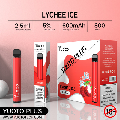 Yuoto 800 Puffs Vape z 11 smakami Oryginalna powierzchnia 2,5 ml pojemności soku