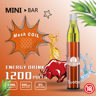 Yuoto MiniBar 1200 Puff Jednorazowy Vape 15-smakowy E-Juice 4.0ml Bateria 650mAh